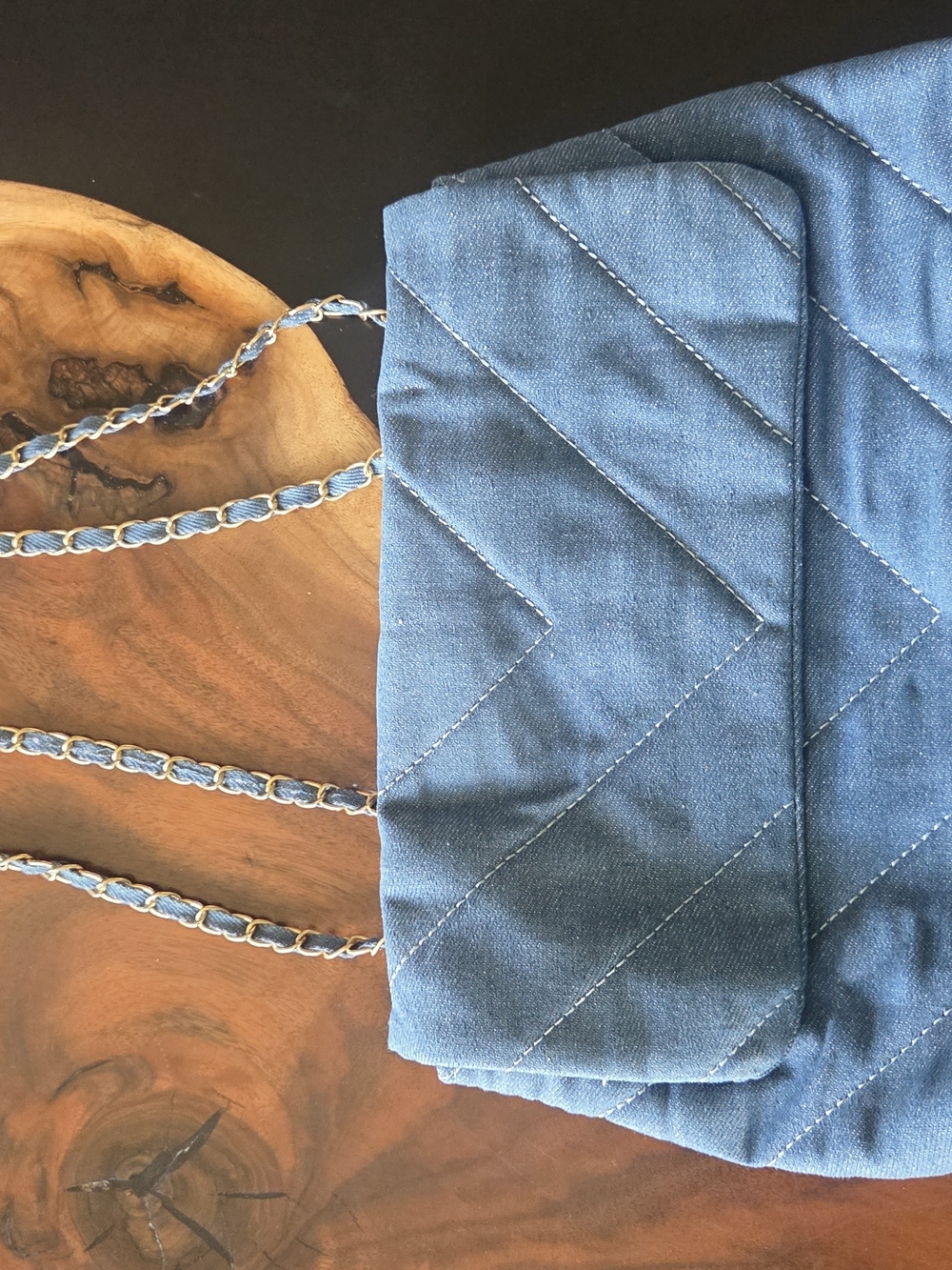 Quilted Denim Blue Chain Strap Shoulder Bag